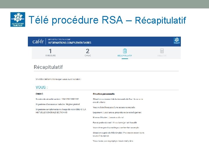 Télé procédure RSA – Récapitulatif 