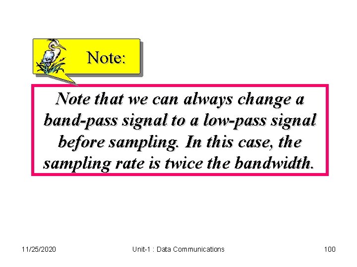 Note: Note that we can always change a band-pass signal to a low-pass signal Note: Note that we can always change a band-pass signal to a low-pass signal