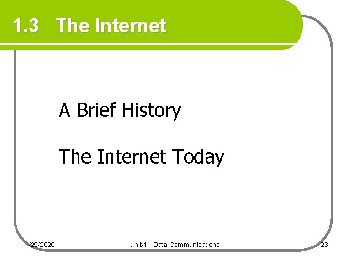 1. 3 The Internet A Brief History The Internet Today 11/25/2020 Unit-1 : Data 1. 3 The Internet A Brief History The Internet Today 11/25/2020 Unit-1 : Data