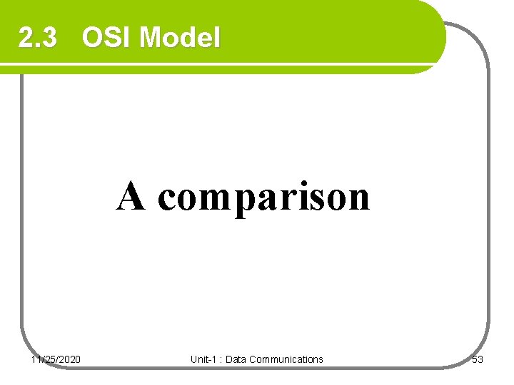 2. 3 OSI Model A comparison 11/25/2020 Unit-1 : Data Communications 53 2. 3 OSI Model A comparison 11/25/2020 Unit-1 : Data Communications 53