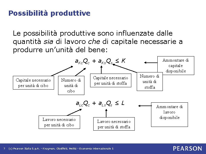Possibilità produttive Le possibilità produttive sono influenzate dalle quantità sia di lavoro che di Possibilità produttive Le possibilità produttive sono influenzate dalle quantità sia di lavoro che di