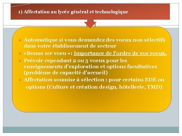  1) Affectation au lycée général et technologique Ø Automatique si vous demandez des