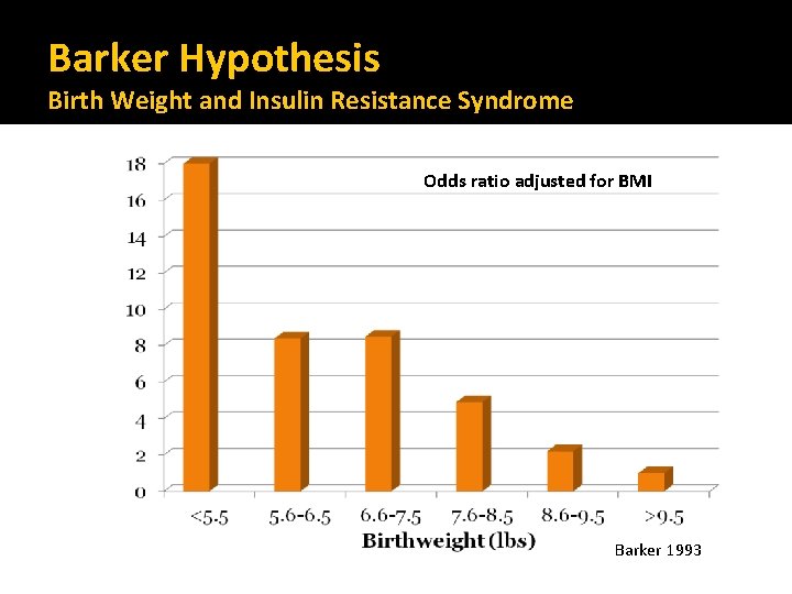 Barker Hypothesis Birth Weight and Insulin Resistance Syndrome Odds ratio adjusted for BMI Barker