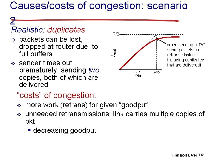 Causes/costs of congestion: scenario 2 v v packets can be lost, dropped at router