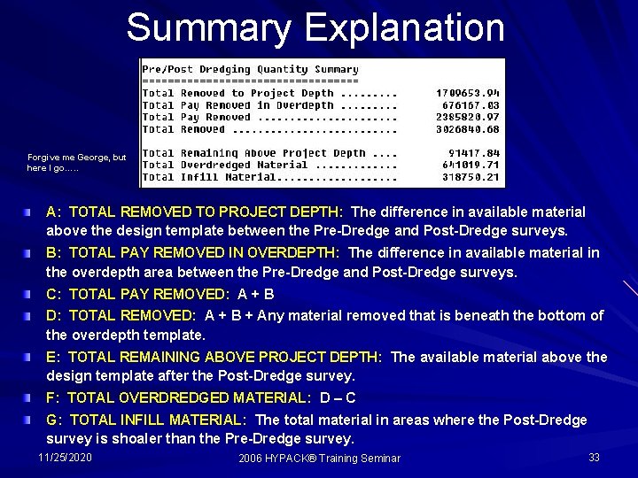 Summary Explanation Forgive me George, but here I go…. . A: TOTAL REMOVED TO