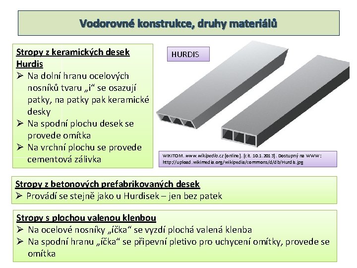 Vodorovné konstrukce, druhy materiálů Stropy z keramických desek Hurdis Ø Na dolní hranu ocelových