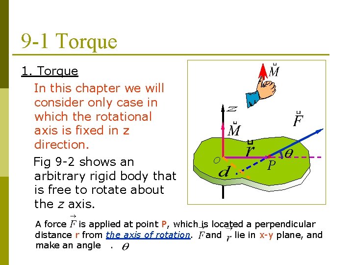 9 -1 Torque 1. Torque In this chapter we will consider only case in 9 -1 Torque 1. Torque In this chapter we will consider only case in