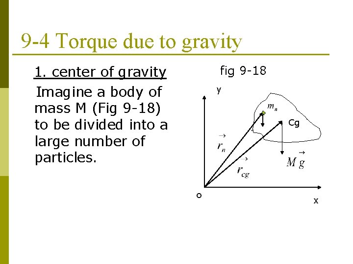9 -4 Torque due to gravity 1. center of gravity Imagine a body of 9 -4 Torque due to gravity 1. center of gravity Imagine a body of