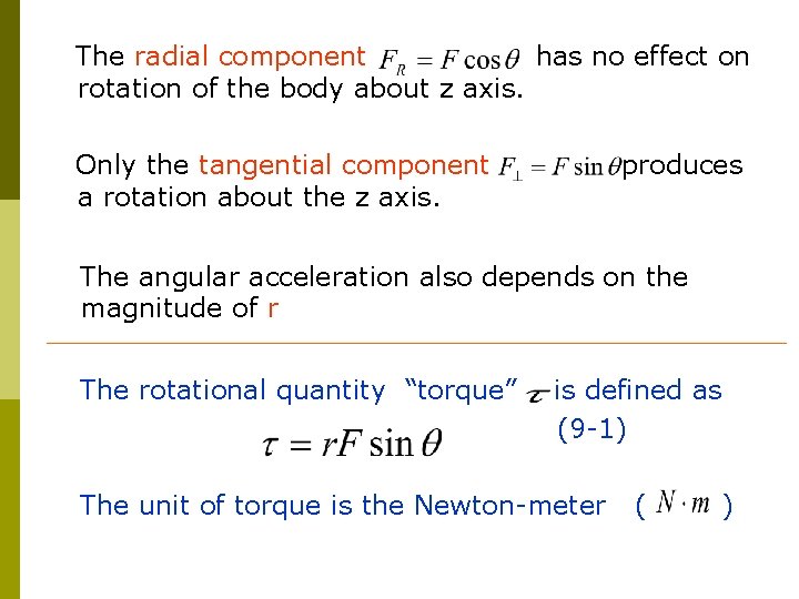 The radial component has no effect on rotation of the body about z axis. The radial component has no effect on rotation of the body about z axis.
