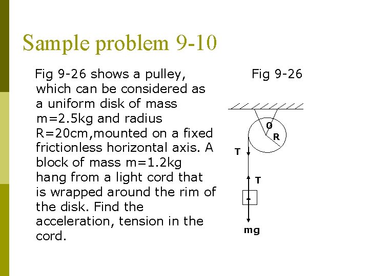 Sample problem 9 -10 Fig 9 -26 shows a pulley, which can be considered Sample problem 9 -10 Fig 9 -26 shows a pulley, which can be considered