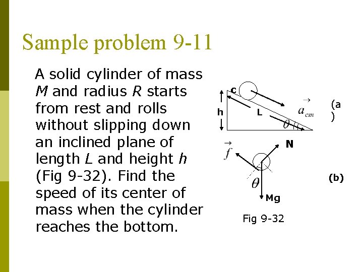 Sample problem 9 -11 A solid cylinder of mass M and radius R starts Sample problem 9 -11 A solid cylinder of mass M and radius R starts