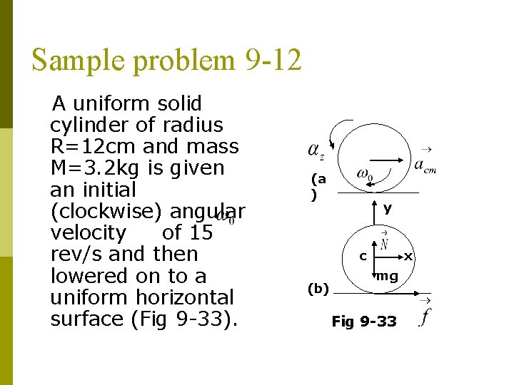 Sample problem 9 -12 A uniform solid cylinder of radius R=12 cm and mass Sample problem 9 -12 A uniform solid cylinder of radius R=12 cm and mass