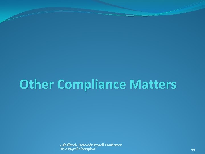 Other Compliance Matters 24 th Illinois Statewide Payroll Conference "Be a Payroll Champion" 44