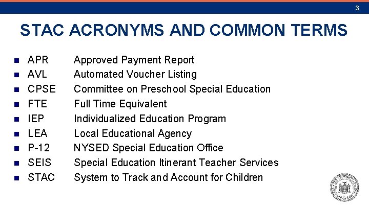 3 STAC ACRONYMS AND COMMON TERMS n n n n n APR AVL CPSE