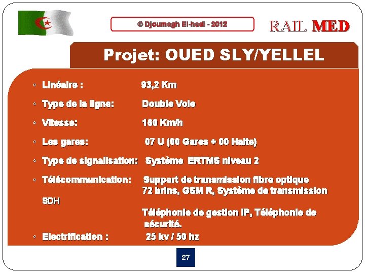 © Djoumagh El-hadi - 2012 RAIL MED Projet: OUED SLY/YELLEL • Linéaire : 93,