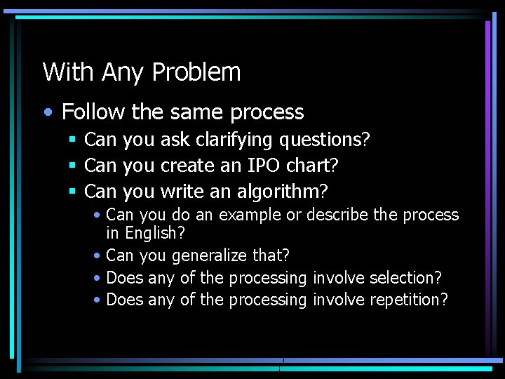 With Any Problem • Follow the same process § Can you ask clarifying questions?