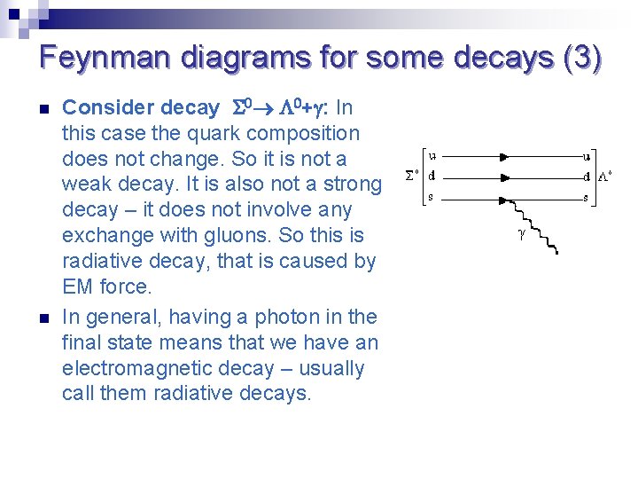 Feynman diagrams for some decays (3) n n Consider decay S 0 0+ :