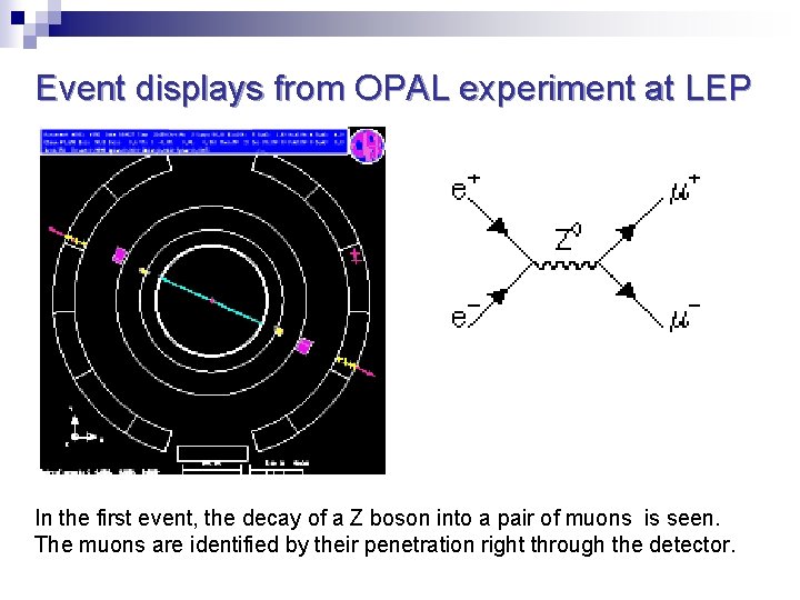 Event displays from OPAL experiment at LEP In the first event, the decay of