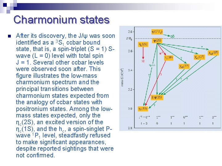 Charmonium states n After its discovery, the J/ψ was soon identified as a 3