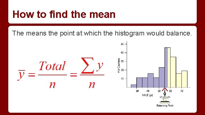 How to find the mean The means the point at which the histogram would How to find the mean The means the point at which the histogram would