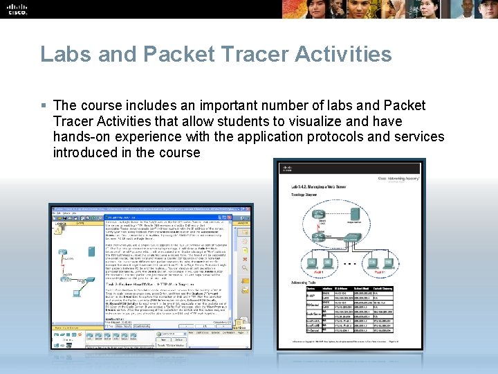 Labs and Packet Tracer Activities § The course includes an important number of labs