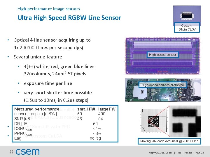 High-performance image sensors Ultra High Speed RGBW Line Sensor Custom 161 pin CLGA • High-performance image sensors Ultra High Speed RGBW Line Sensor Custom 161 pin CLGA •