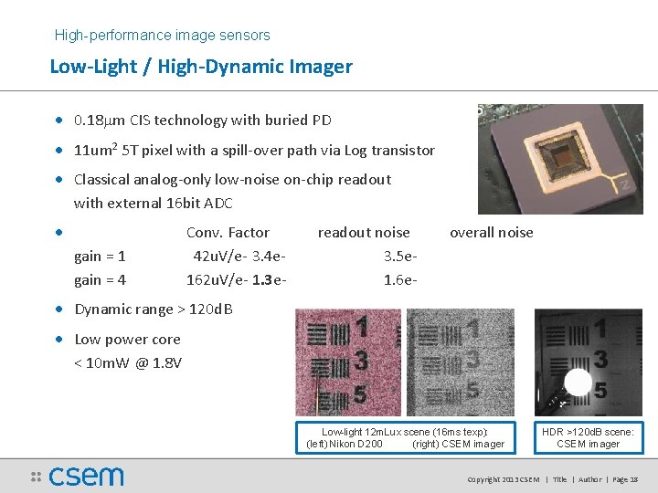 High-performance image sensors Low-Light / High-Dynamic Imager • 0. 18 mm CIS technology with High-performance image sensors Low-Light / High-Dynamic Imager • 0. 18 mm CIS technology with