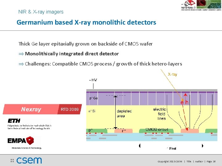 NIR & X-ray imagers Germanium based X-ray monolithic detectors Thick Ge layer epitaxially grown NIR & X-ray imagers Germanium based X-ray monolithic detectors Thick Ge layer epitaxially grown
