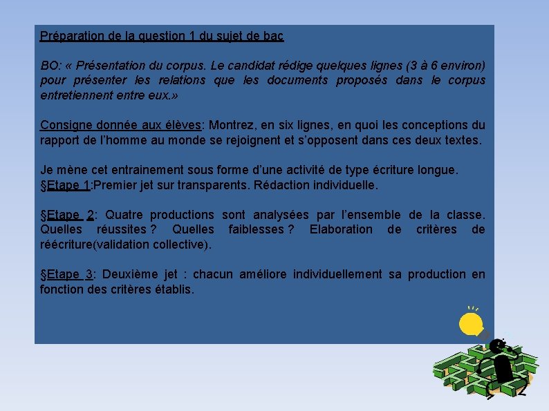 Préparation de la question 1 du sujet de bac BO: « Présentation du corpus.