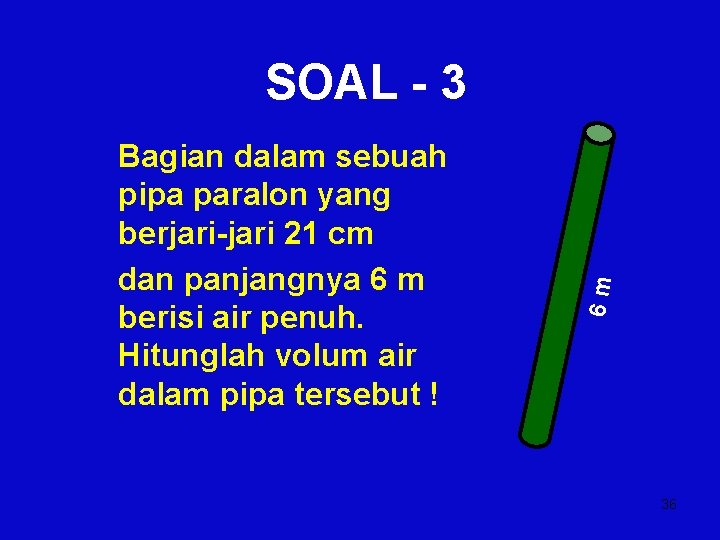 Bagian dalam sebuah pipa paralon yang berjari-jari 21 cm dan panjangnya 6 m berisi