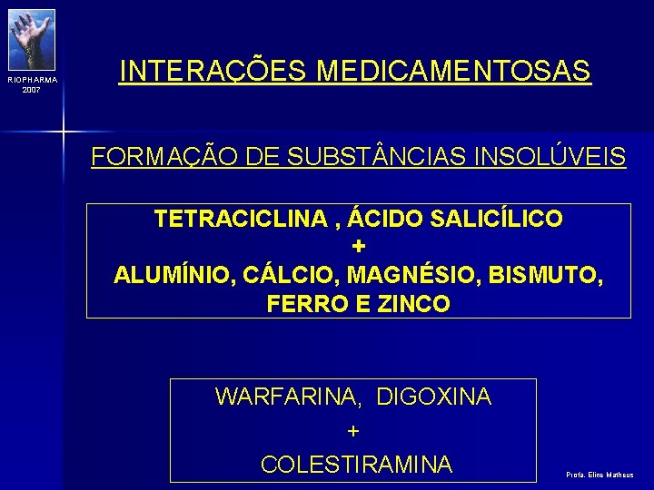 RIOPHARMA 2007 INTERAÇÕES MEDICAMENTOSAS FORMAÇÃO DE SUBST NCIAS INSOLÚVEIS TETRACICLINA , ÁCIDO SALICÍLICO +