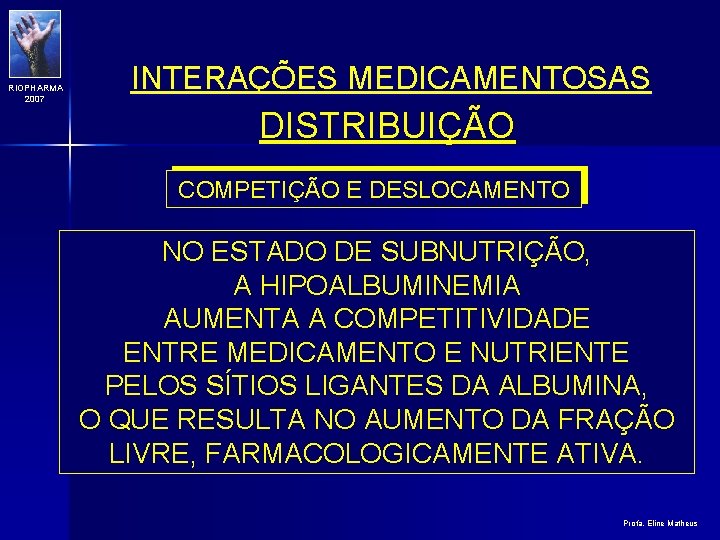 RIOPHARMA 2007 INTERAÇÕES MEDICAMENTOSAS DISTRIBUIÇÃO COMPETIÇÃO E DESLOCAMENTO NO ESTADO DE SUBNUTRIÇÃO, A HIPOALBUMINEMIA