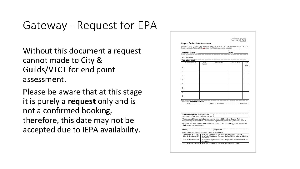 Gateway - Request for EPA Without this document a request cannot made to City