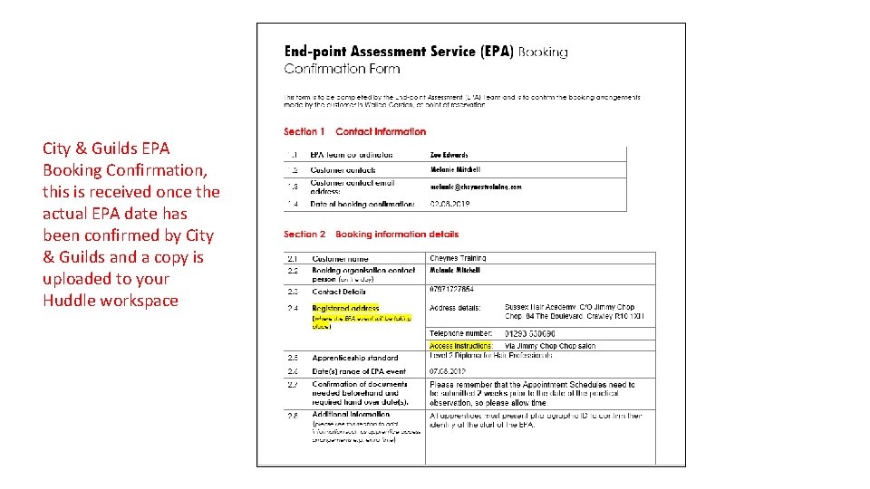 City & Guilds EPA Booking Confirmation, this is received once the actual EPA date