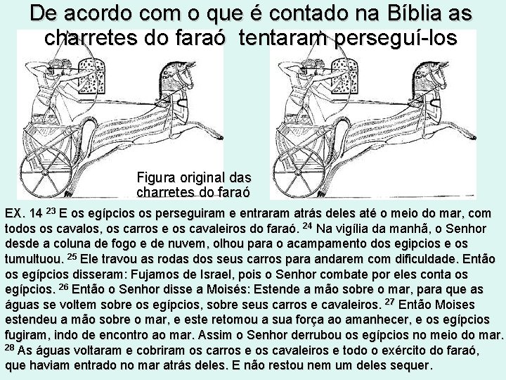 De acordo com o que é contado na Bíblia as charretes do faraó tentaram