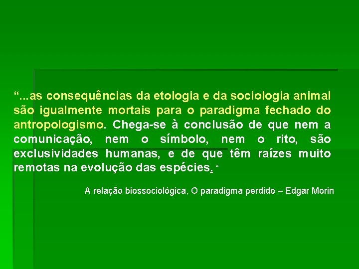 “. . . as consequências da etologia e da sociologia animal são igualmente mortais