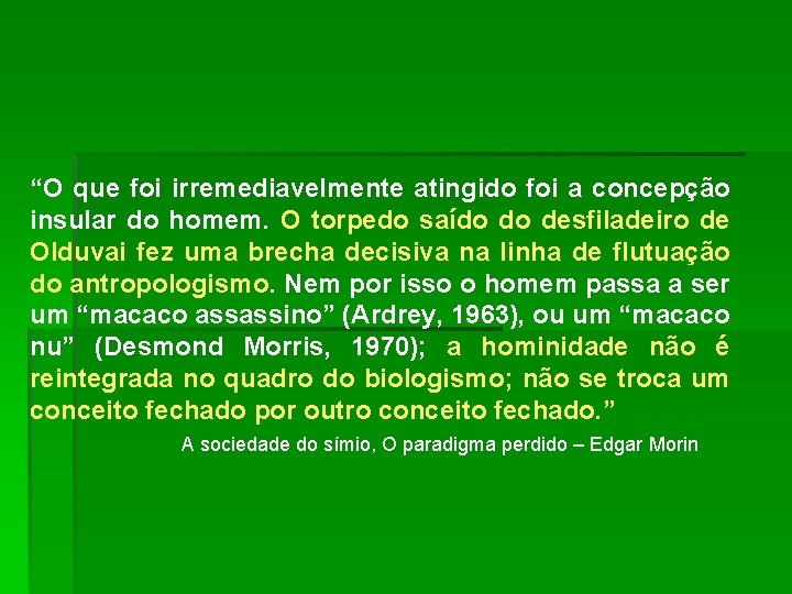 “O que foi irremediavelmente atingido foi a concepção insular do homem. O torpedo saído