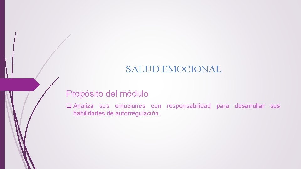 SALUD EMOCIONAL Propósito del módulo q Analiza sus emociones con responsabilidad para desarrollar sus