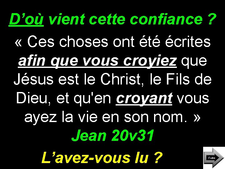 D’où vient cette confiance ? « Ces choses ont été écrites afin que vous