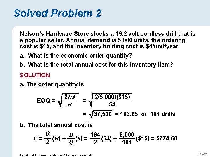 Solved Problem 2 Nelson’s Hardware Store stocks a 19. 2 volt cordless drill that