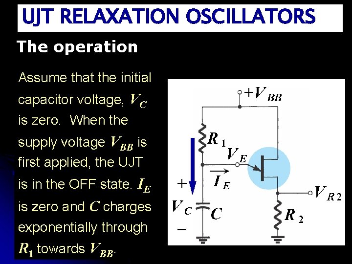 UJT RELAXATION OSCILLATORS The operation Assume that the initial capacitor voltage, VC is zero.
