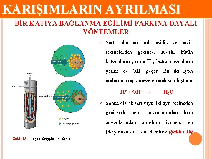 KARIŞIMLARIN AYRILMASI BİR KATIYA BAĞLANMA EĞİLİMİ FARKINA DAYALI YÖNTEMLER ü Sert sular art arda