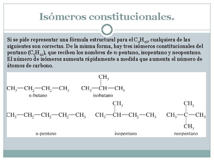 Isómeros constitucionales. Si se pide representar una fórmula estructural para el C 4 H Isómeros constitucionales. Si se pide representar una fórmula estructural para el C 4 H