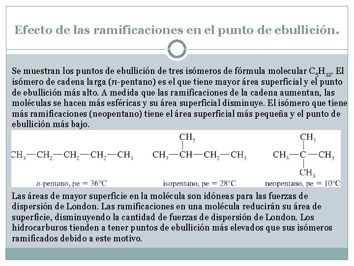 Efecto de las ramificaciones en el punto de ebullición. Se muestran los puntos de Efecto de las ramificaciones en el punto de ebullición. Se muestran los puntos de