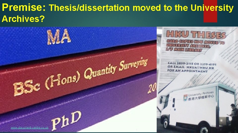Premise: Thesis/dissertation moved to the University Archives? www. document-centre. co. uk 