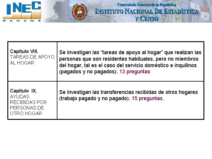 Capítulo VIII. Se investigan las “tareas de apoyo al hogar” que realizan las TAREAS