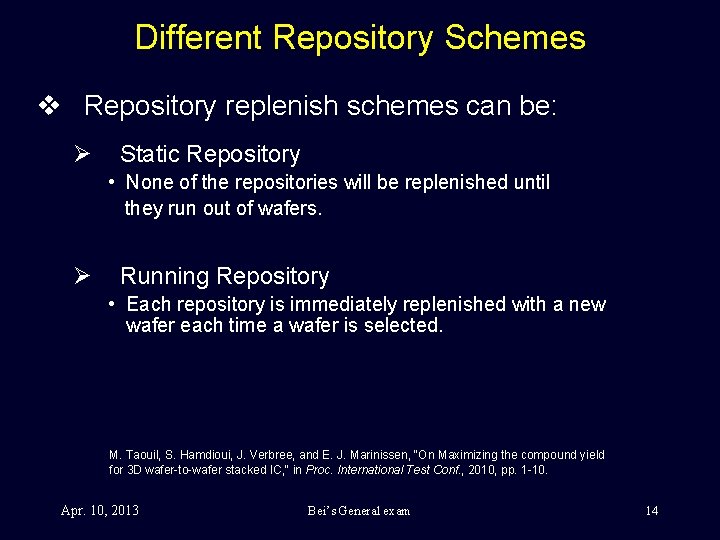 Different Repository Schemes v Repository replenish schemes can be: Ø Static Repository • None