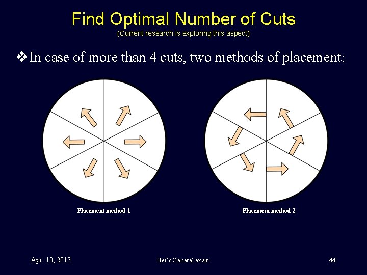 Find Optimal Number of Cuts (Current research is exploring this aspect) v In case