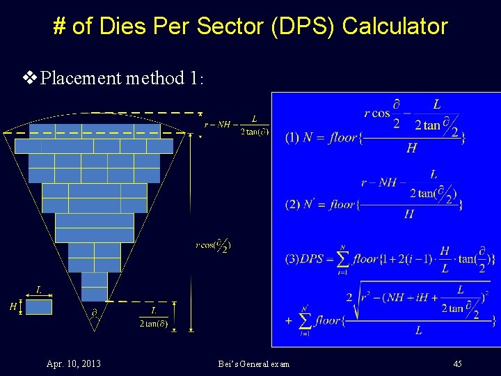 # of Dies Per Sector (DPS) Calculator v Placement method 1: Apr. 10, 2013