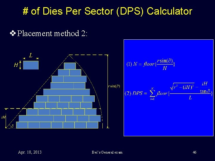 # of Dies Per Sector (DPS) Calculator v Placement method 2: Apr. 10, 2013